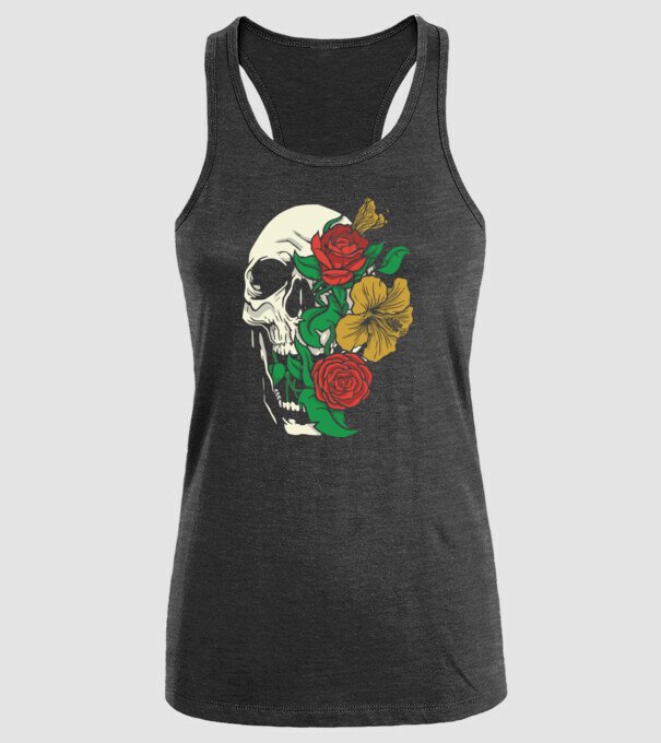 Trandafir craniu model negru pe tricou