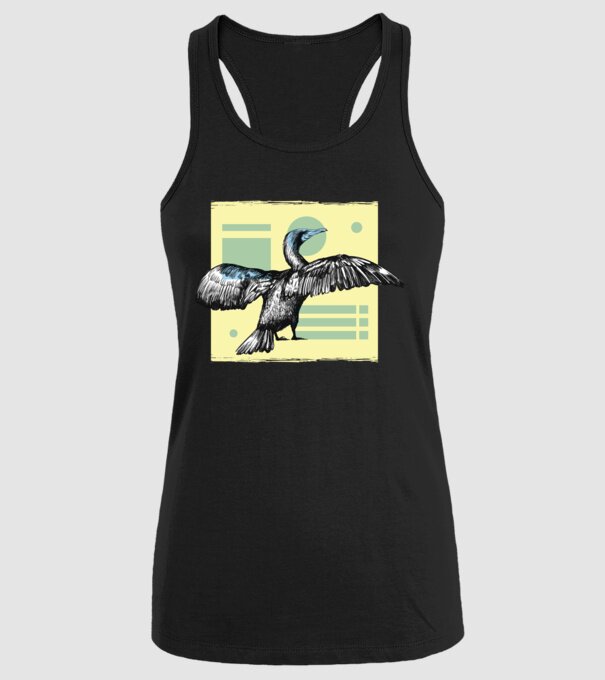 Pasăre cormoran model negru pe tricou