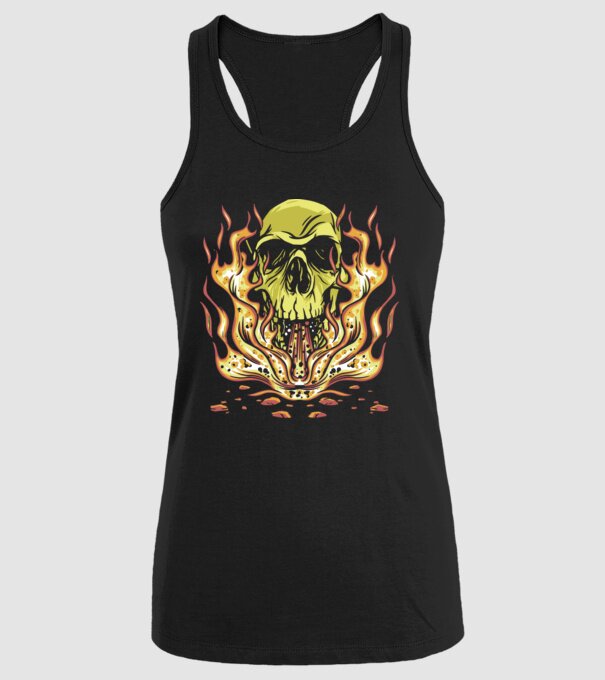 Craniu în flăcări model negru pe tricou