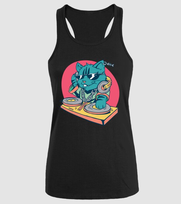 Pisică DJ model negru pe tricou