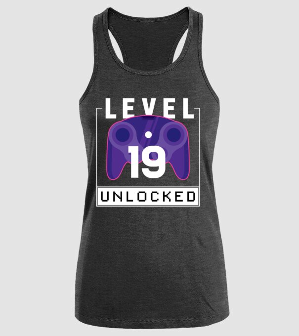 Level 19 Unlocked Gamer Birthday model negru pe tricou