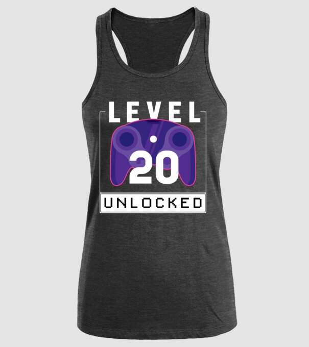 Level 20 Unlocked Gamer Birthday model negru pe tricou