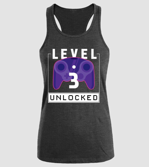 Level 3 Unlocked Gamer Birthday model negru pe tricou