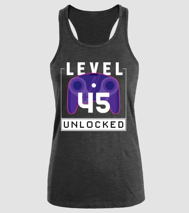 Level 45 Unlocked Gamer Birthday model negru pe tricou