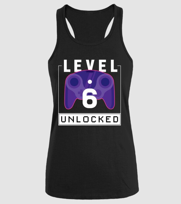 Level 6 Unlocked Gamer Birthday model negru pe tricou