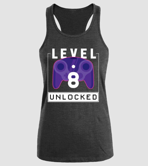 Level 8 Unlocked Gamer Birthday model negru pe tricou