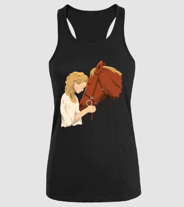 Fată cu cal model negru pe tricou
