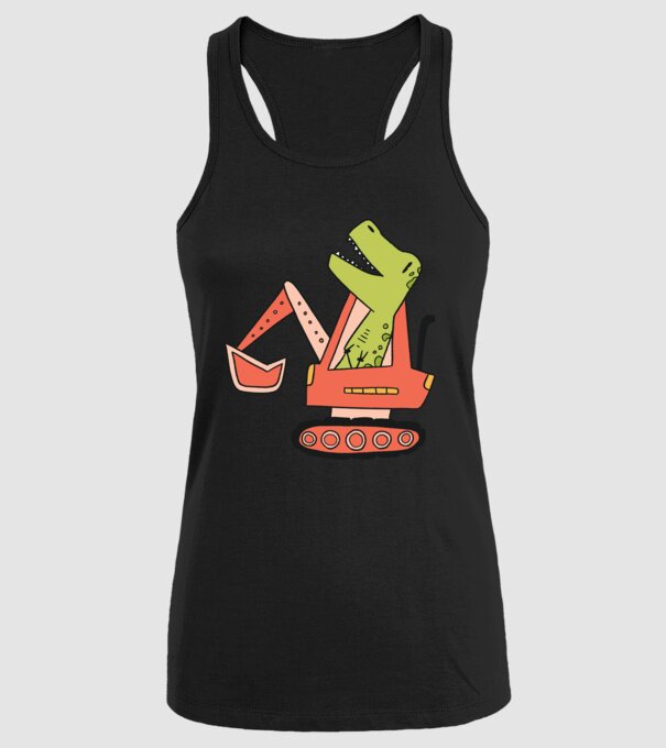 Excavator dinozaur model negru pe tricou