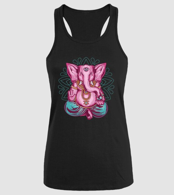 Elefant făcând meditație Dharma model negru pe tricou