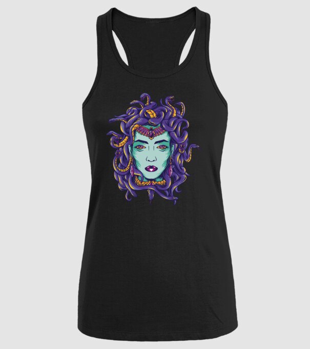 Cap de meduză model negru pe tricou