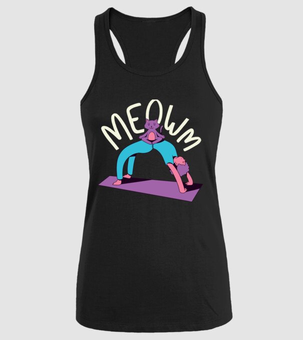 Meowm - Pisică Yoga model negru pe tricou