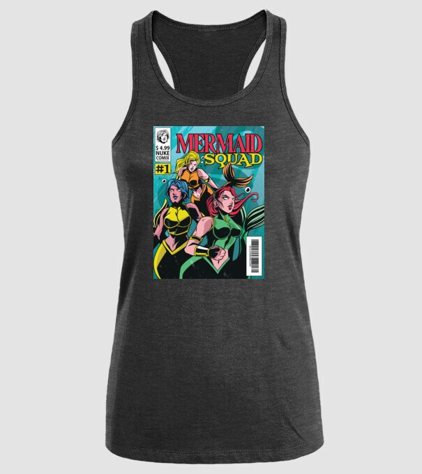 benzi desenate Mermaid Squad model negru pe tricou