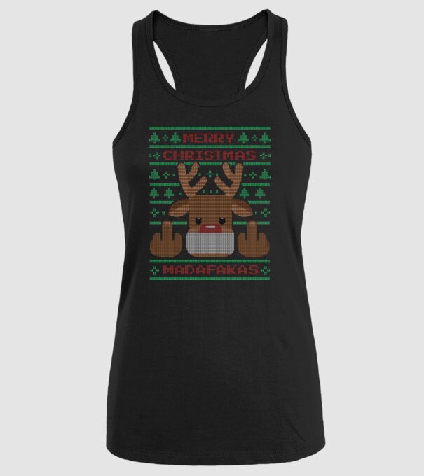 Merry Christmas Madafakas model negru pe tricou