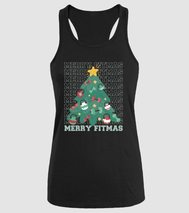 Merry Fitmas Fitmas Pom de Crăciun Fitness model negru pe tricou