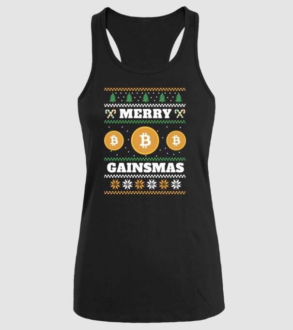 Merry Gainmas Bitcoin tricou cu pulovăr urât model negru pe tricou