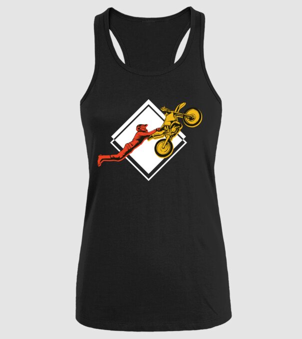 Săritură motocicletă model negru pe tricou