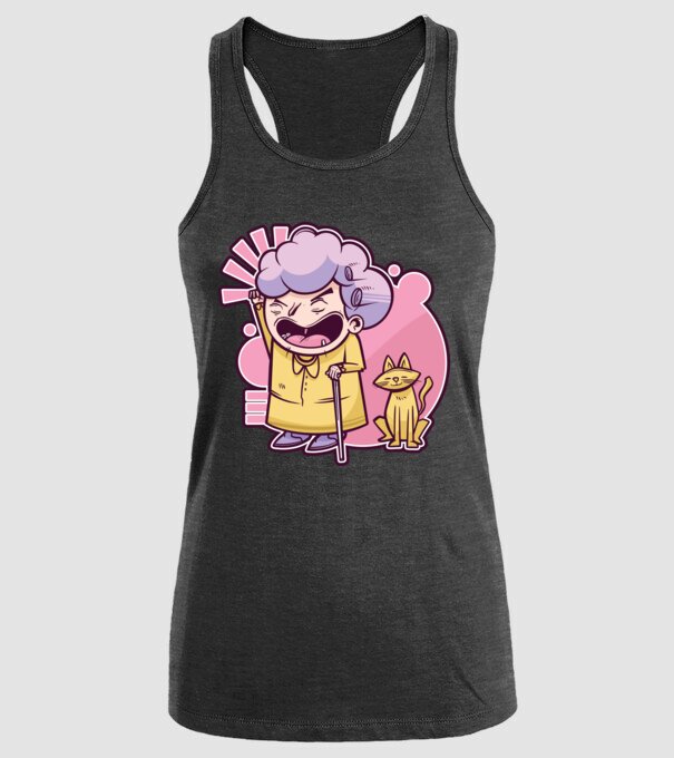 Bunică cu pisică model negru pe tricou