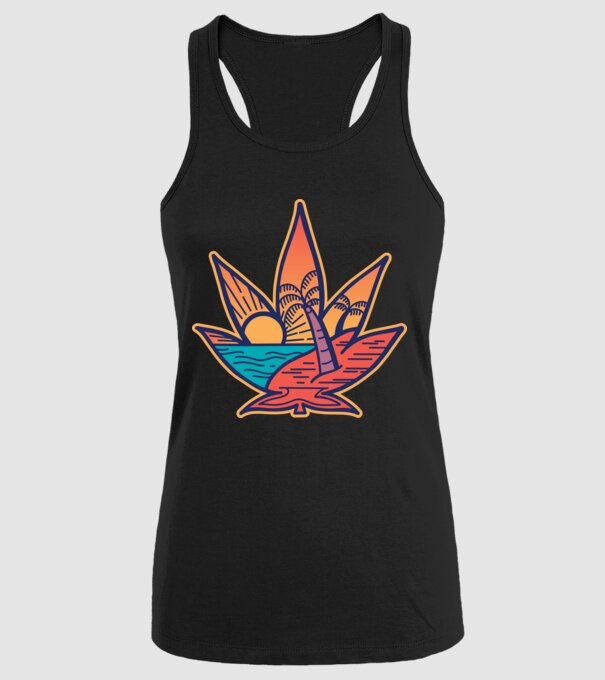 Apus de soare Frunză de marijuana model negru pe tricou