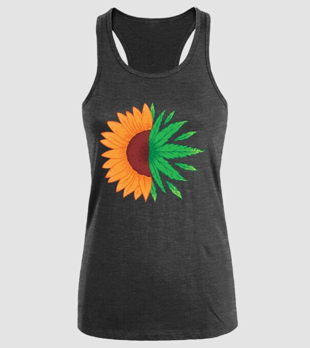 Floarea-soarelui Cannabis model negru pe tricou