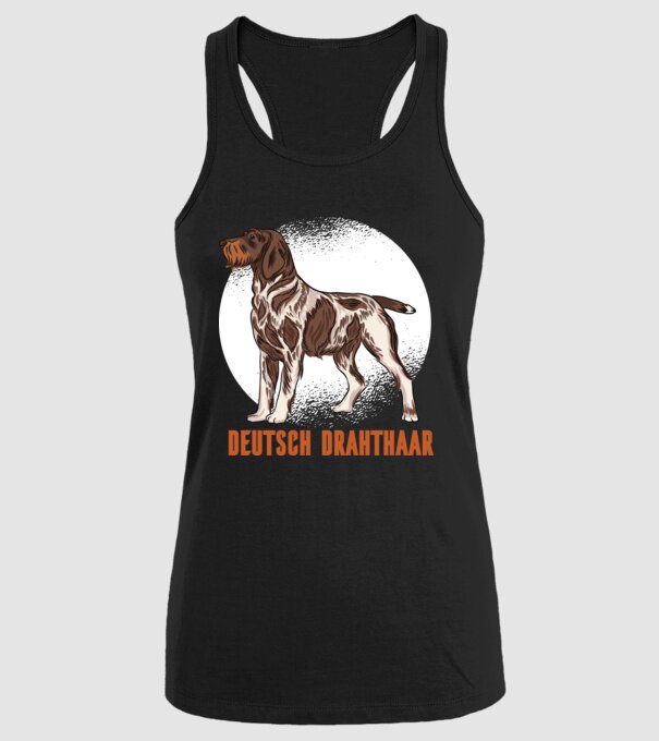 Brac german cu păr sârmos model negru pe tricou
