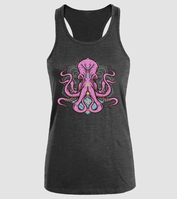 Yoga Octopus model negru pe tricou