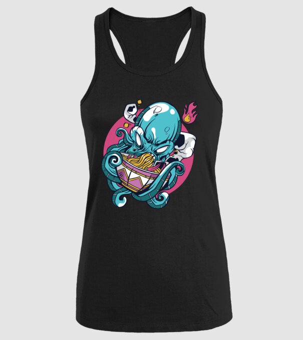 Octopus Ramen model negru pe tricou