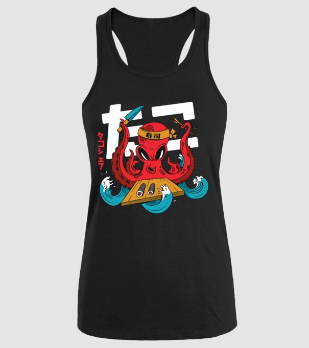 Octopus Sushi model negru pe tricou