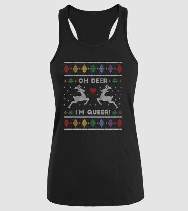 'Oh Deer, I''m Queer Ugly Sweater' model negru pe tricou
