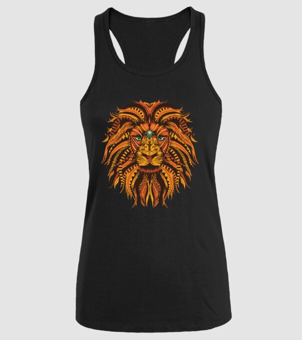 Mandala cap de leu model negru pe tricou
