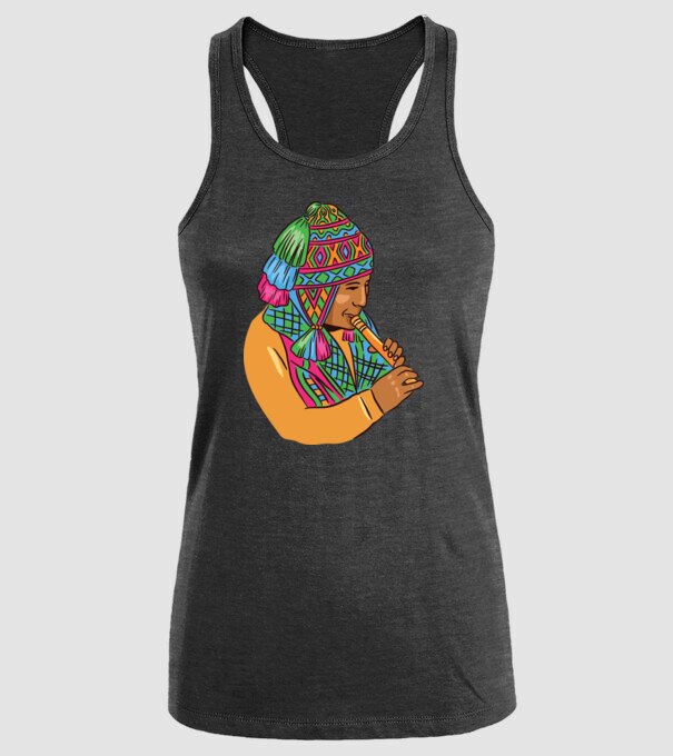 Muzician peruan indigen model negru pe tricou