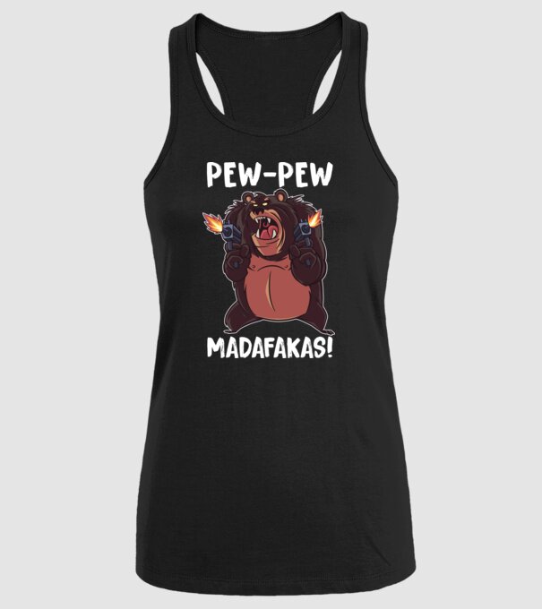 Pew Pew Pew Madafakas Urs model negru pe tricou
