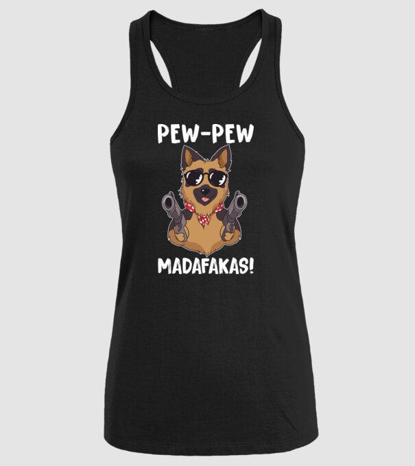 Pew Pew Pew Madafakas Ciobănesc german model negru pe tricou