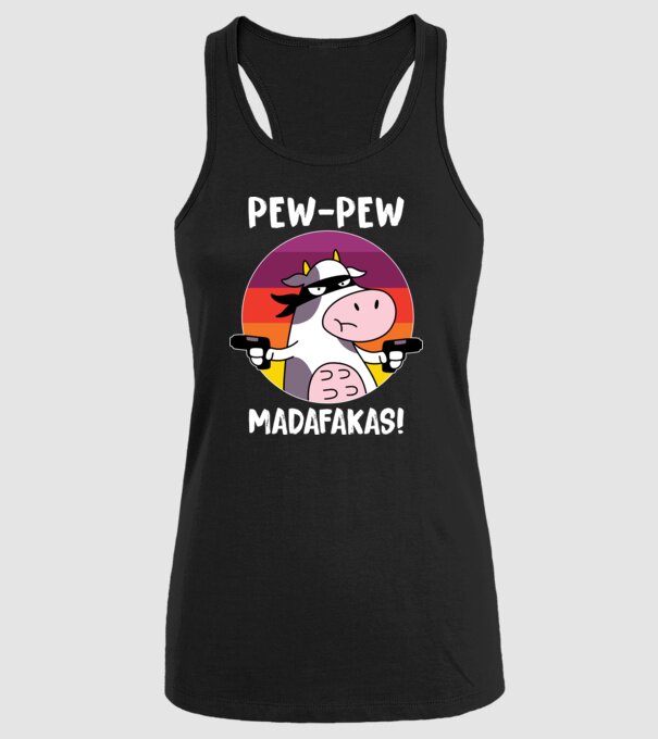 Pew Pew Pew Madafakas Vacă model negru pe tricou