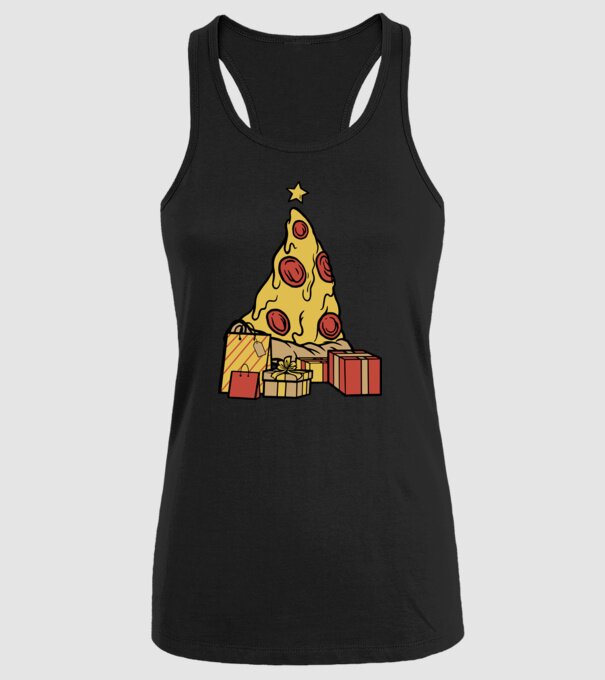 Pizza pom de Crăciun model negru pe tricou