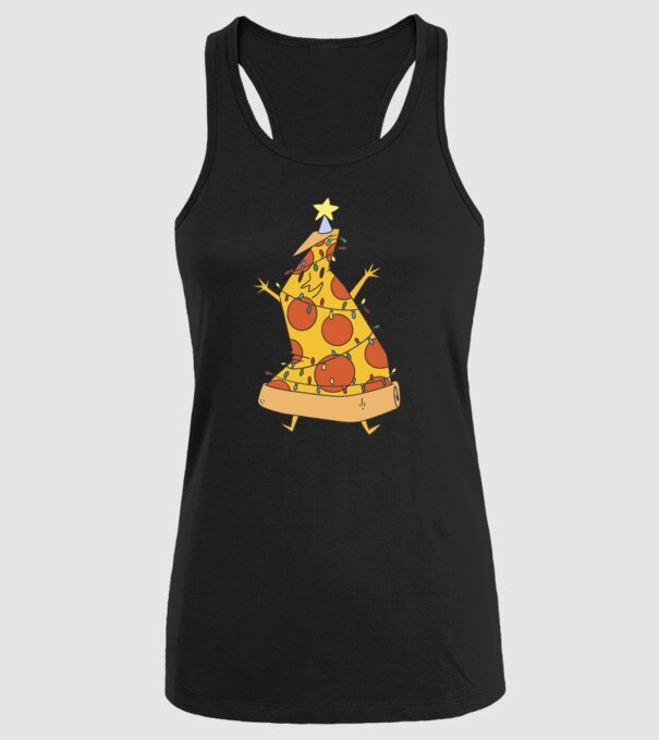 Pizza pom de Crăciun model negru pe tricou