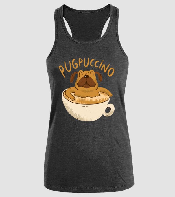 Pugpuccino Capuccino cu Mops model negru pe tricou
