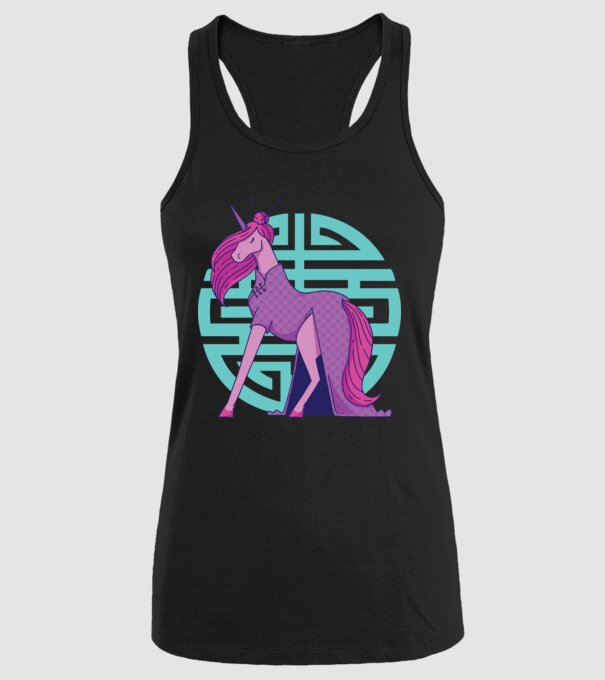 Qipao unicorn model negru pe tricou