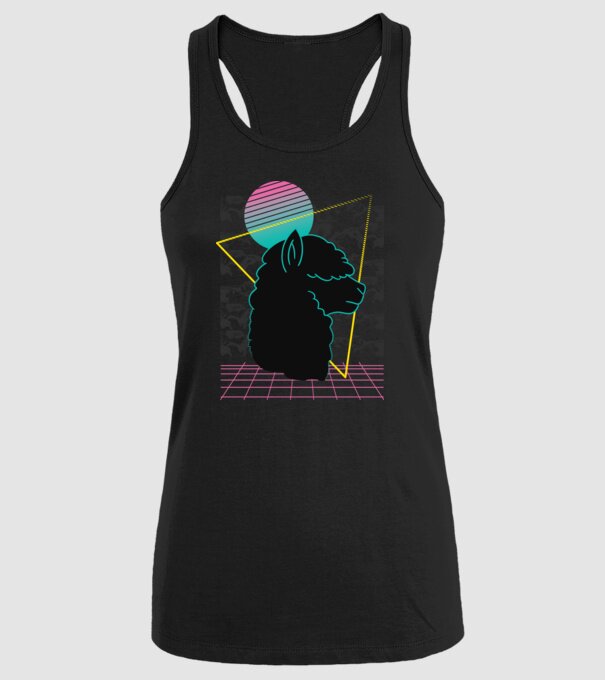 Retro Alpaka model negru pe tricou