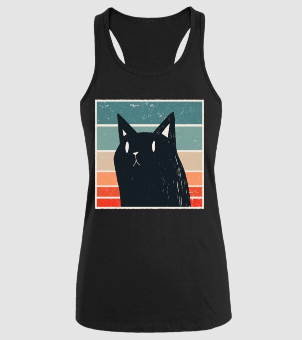 Pisică retro model negru pe tricou