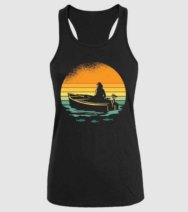 Retro cu Barcă model negru pe tricou