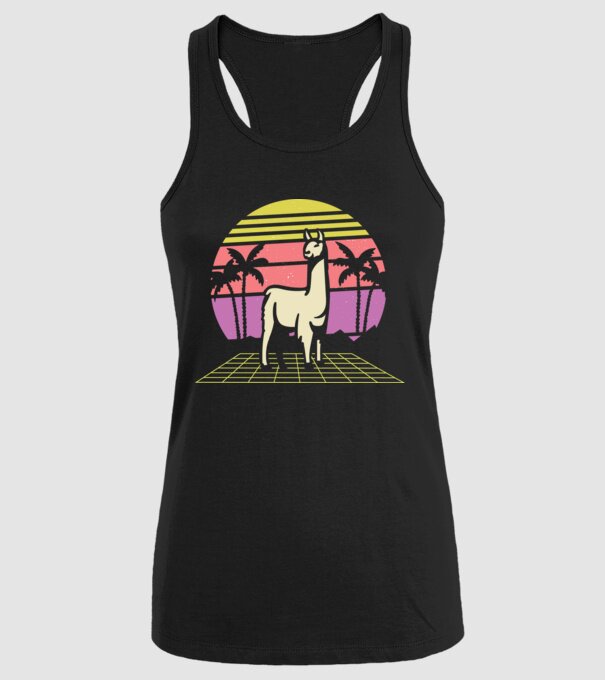 Lama Retro model negru pe tricou