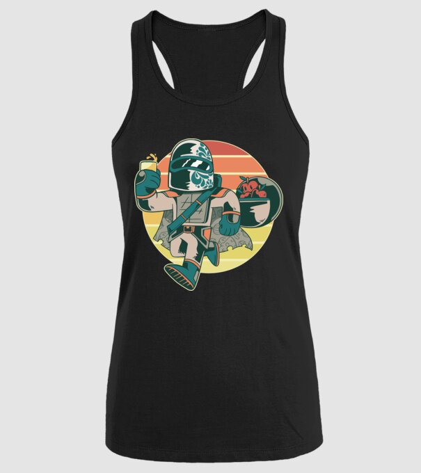 Războinic Mandalorian Retro model negru pe tricou