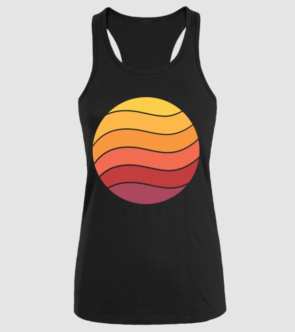 Fond Retro Apus de soare model negru pe tricou