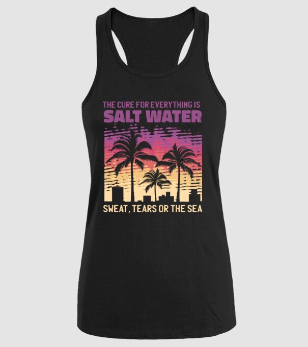 Retro Sunset - Apa sărată este leac pentru orice model negru pe tricou