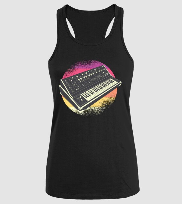 Sintetizator retro model negru pe tricou
