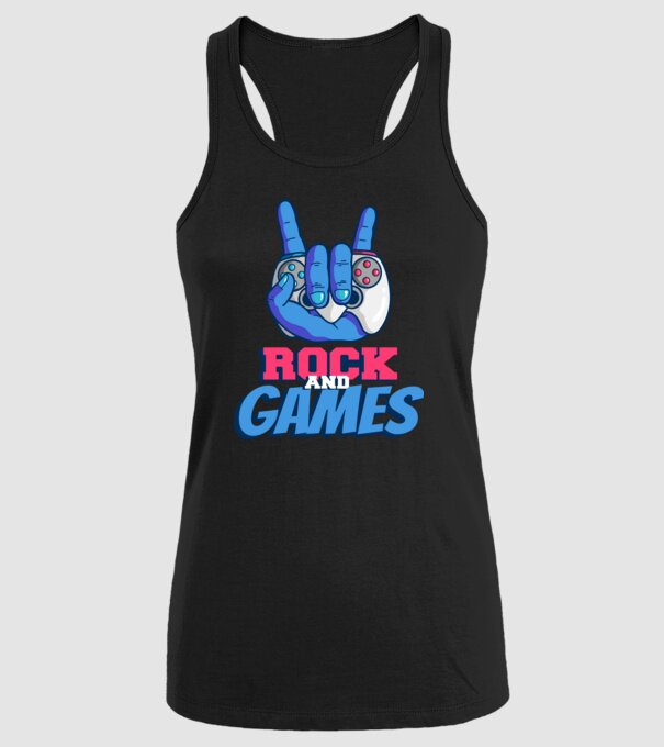 Rock And Games model negru pe tricou