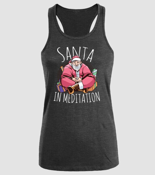 Santa Meditație model negru pe tricou