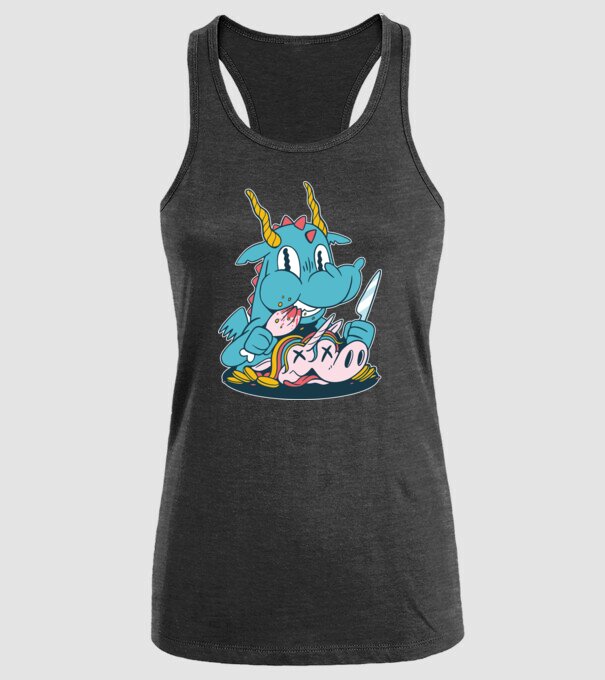 Dragonul a mâncat unicornul model negru pe tricou
