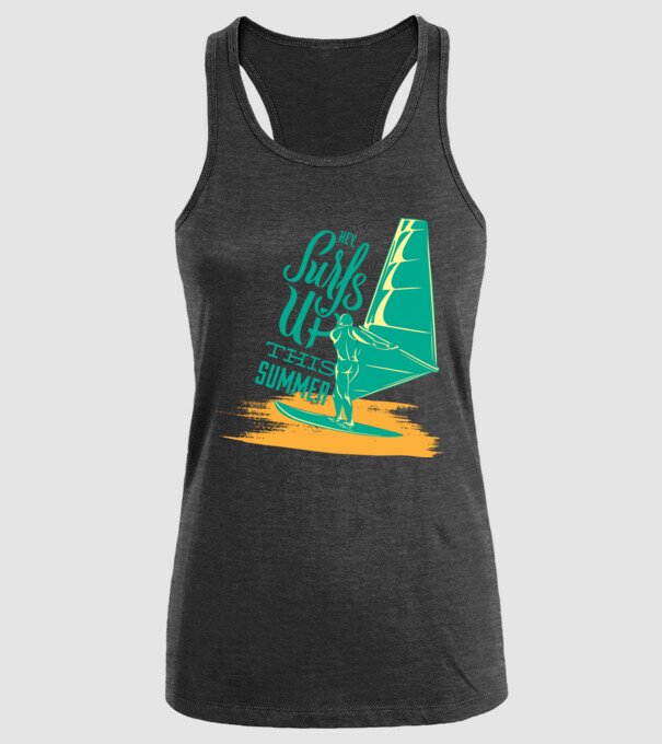 Surfs up this summer model negru pe tricou