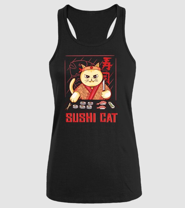 Pisică Sushi model negru pe tricou